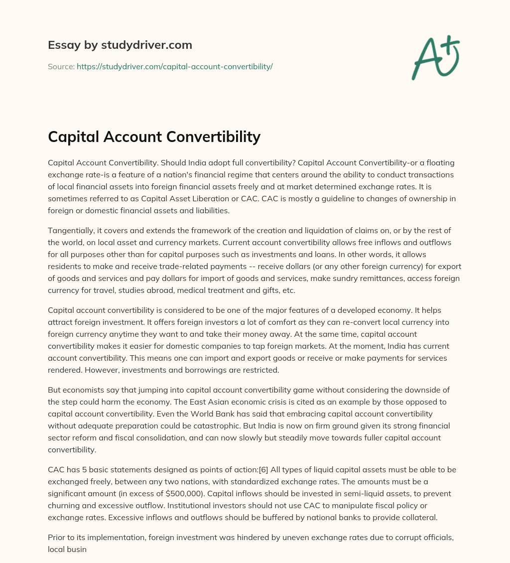 Capital Account Convertibility essay