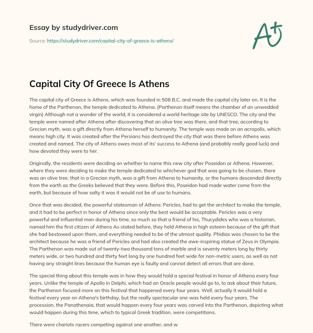 Capital City of Greece is Athens essay