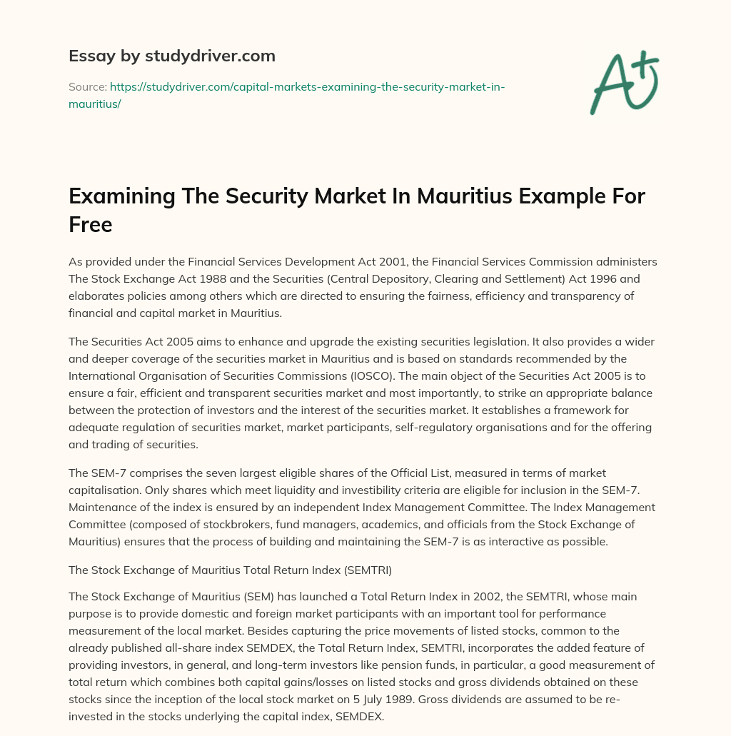 Examining the Security Market in Mauritius Example for Free essay