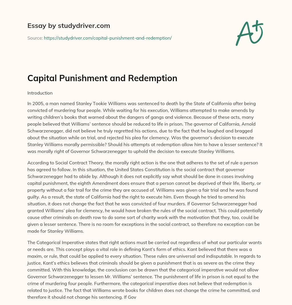 Capital Punishment and  Redemption essay