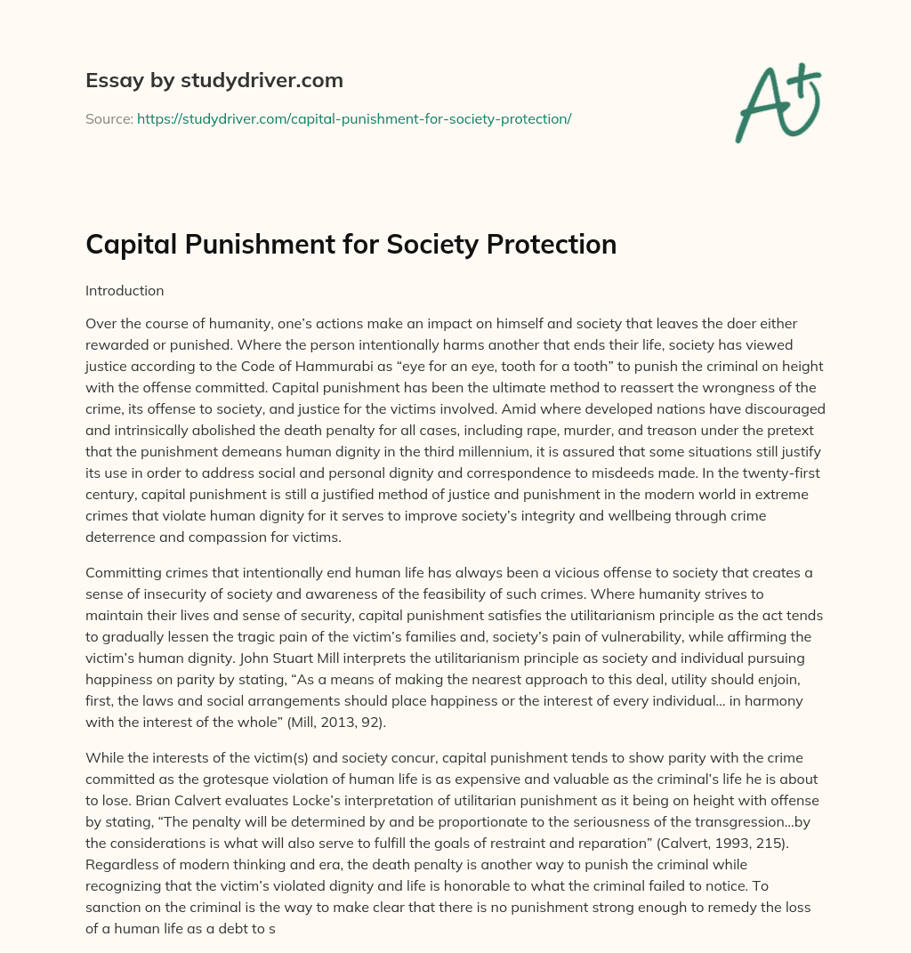 Capital Punishment for Society Protection essay