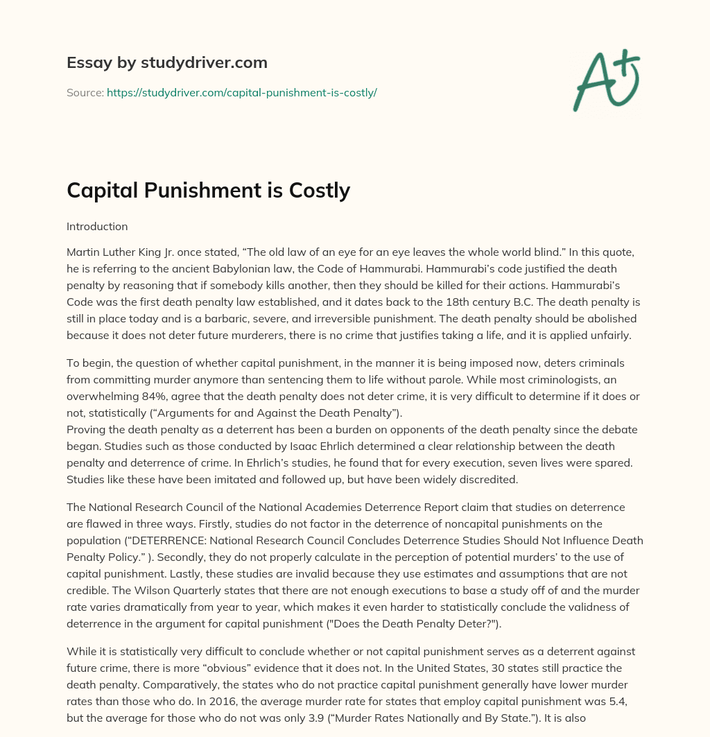 Capital Punishment is Costly essay
