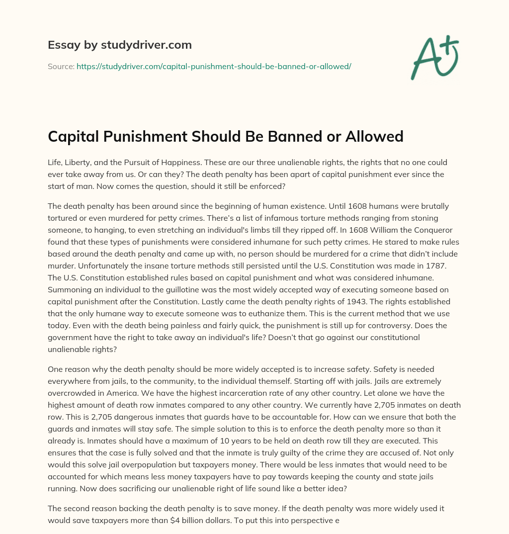 Capital Punishment should be Banned or Allowed essay