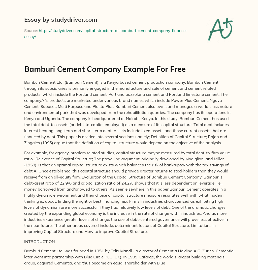 Bamburi Cement Company Example for Free essay