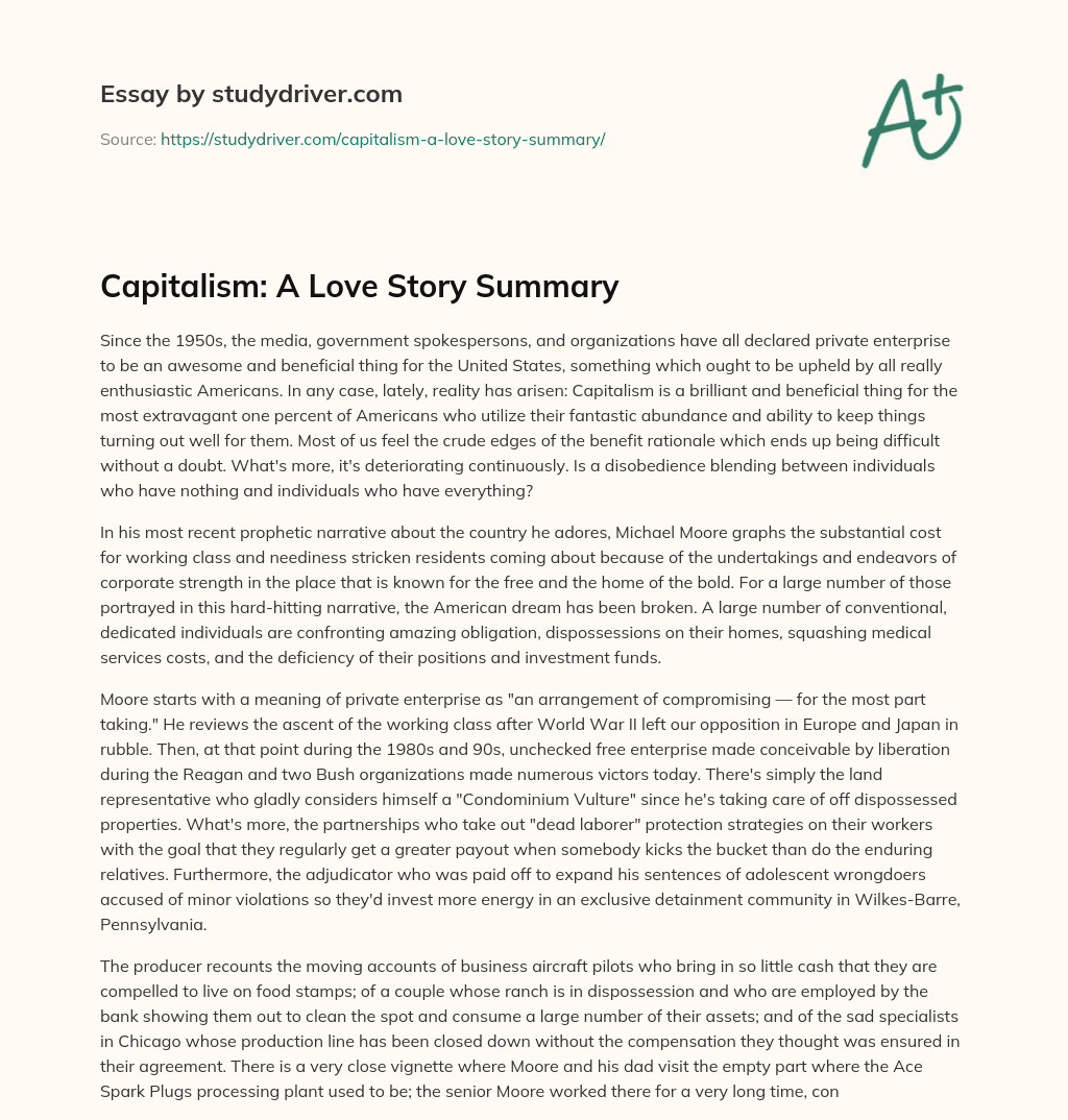 capitalism a love story summary essay