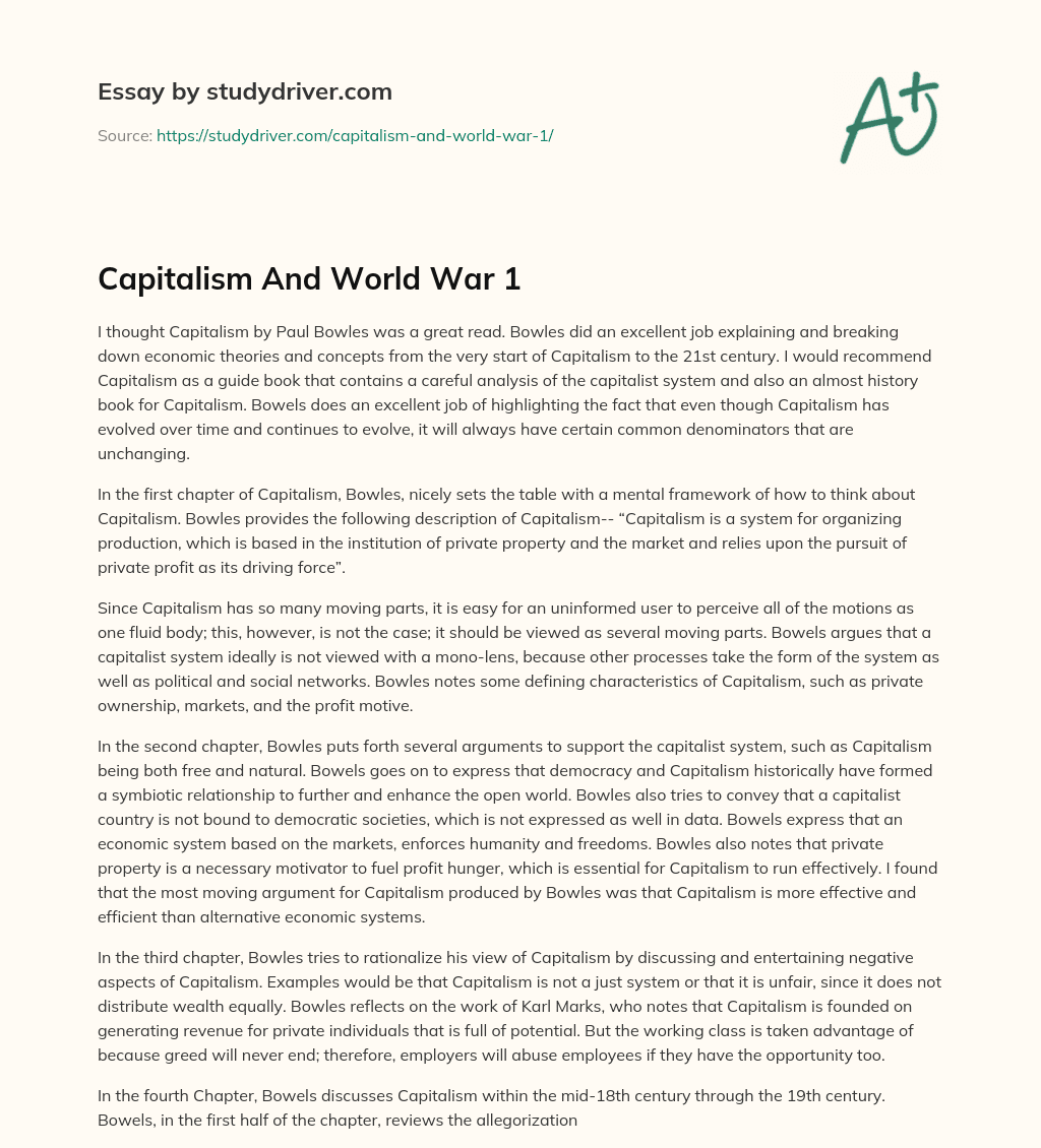 Capitalism and World War 1 essay