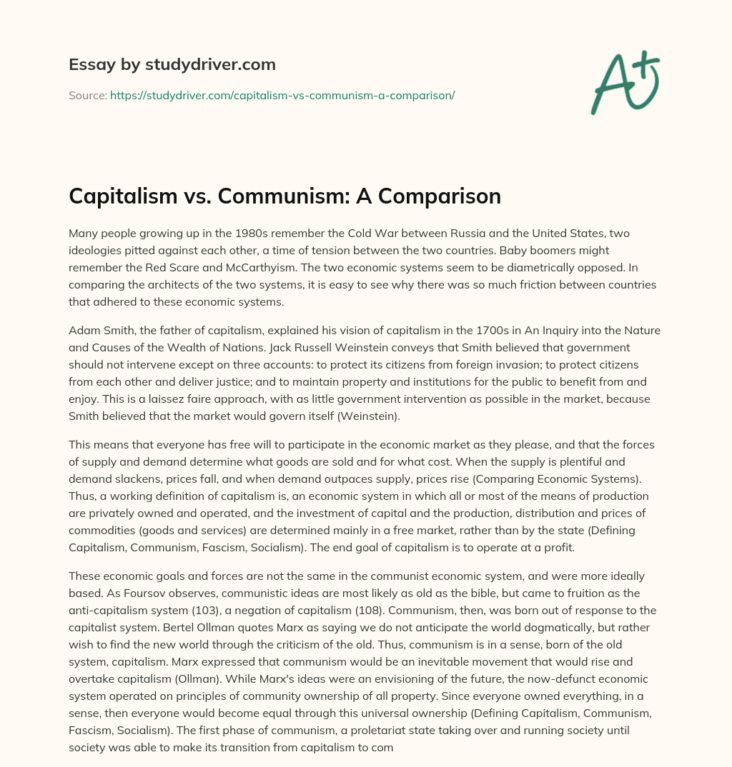 Capitalism Vs. Communism: a Comparison essay