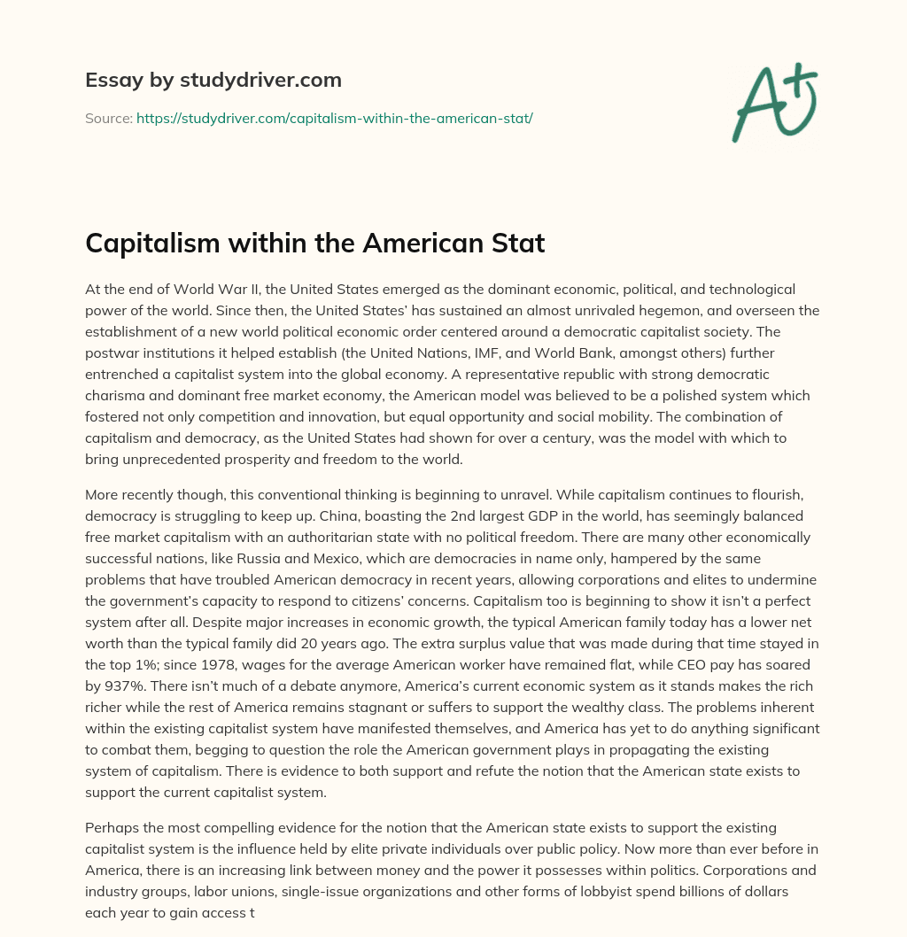 Capitalism Within the American Stat essay