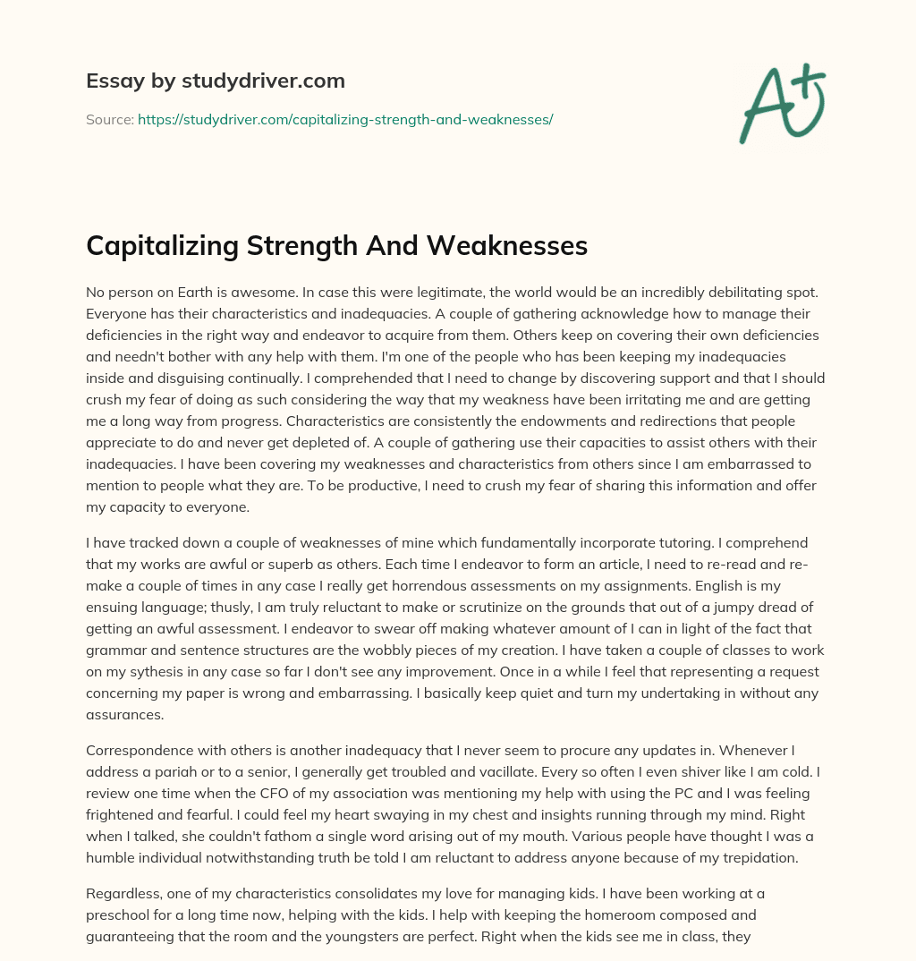 Capitalizing Strength and Weaknesses essay