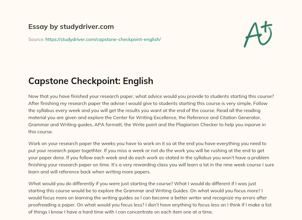 Capstone Checkpoint: English essay