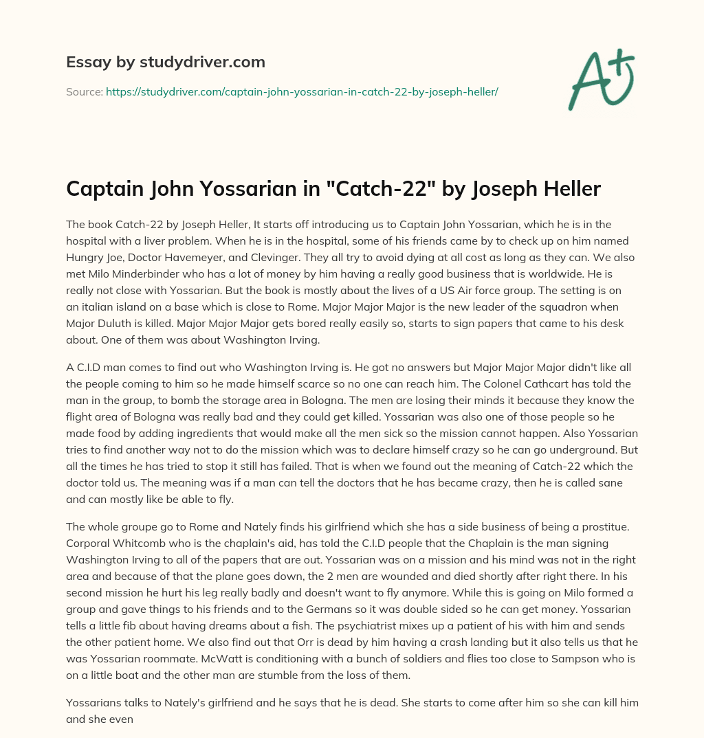 Captain John Yossarian in “Catch-22” by Joseph Heller essay