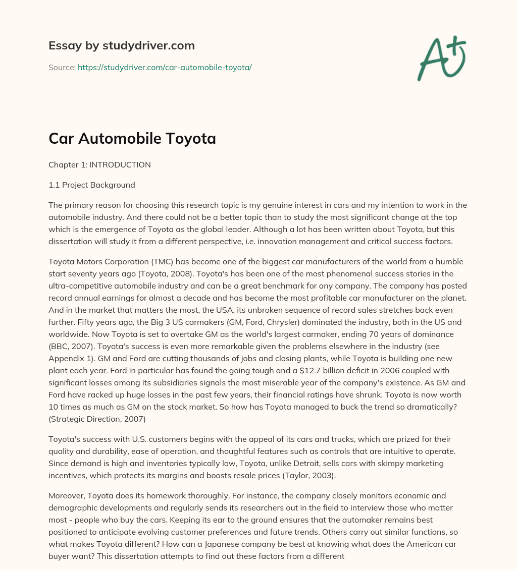 Car Automobile Toyota essay