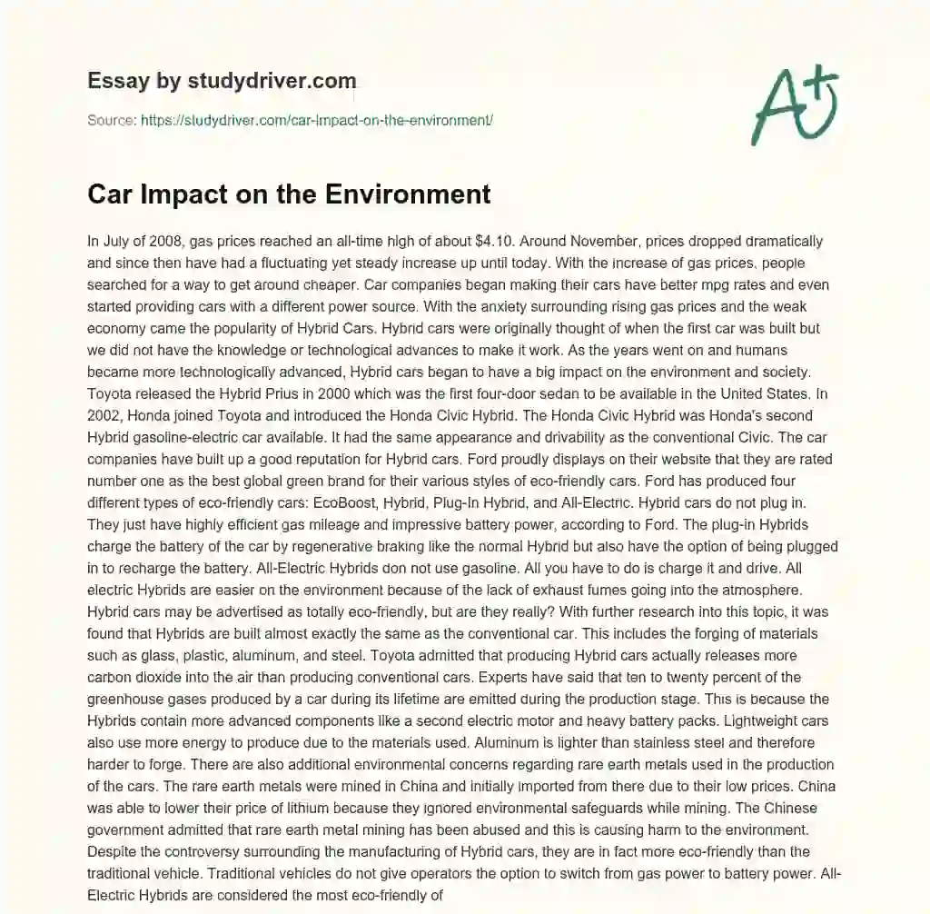 Car Impact on the Environment essay