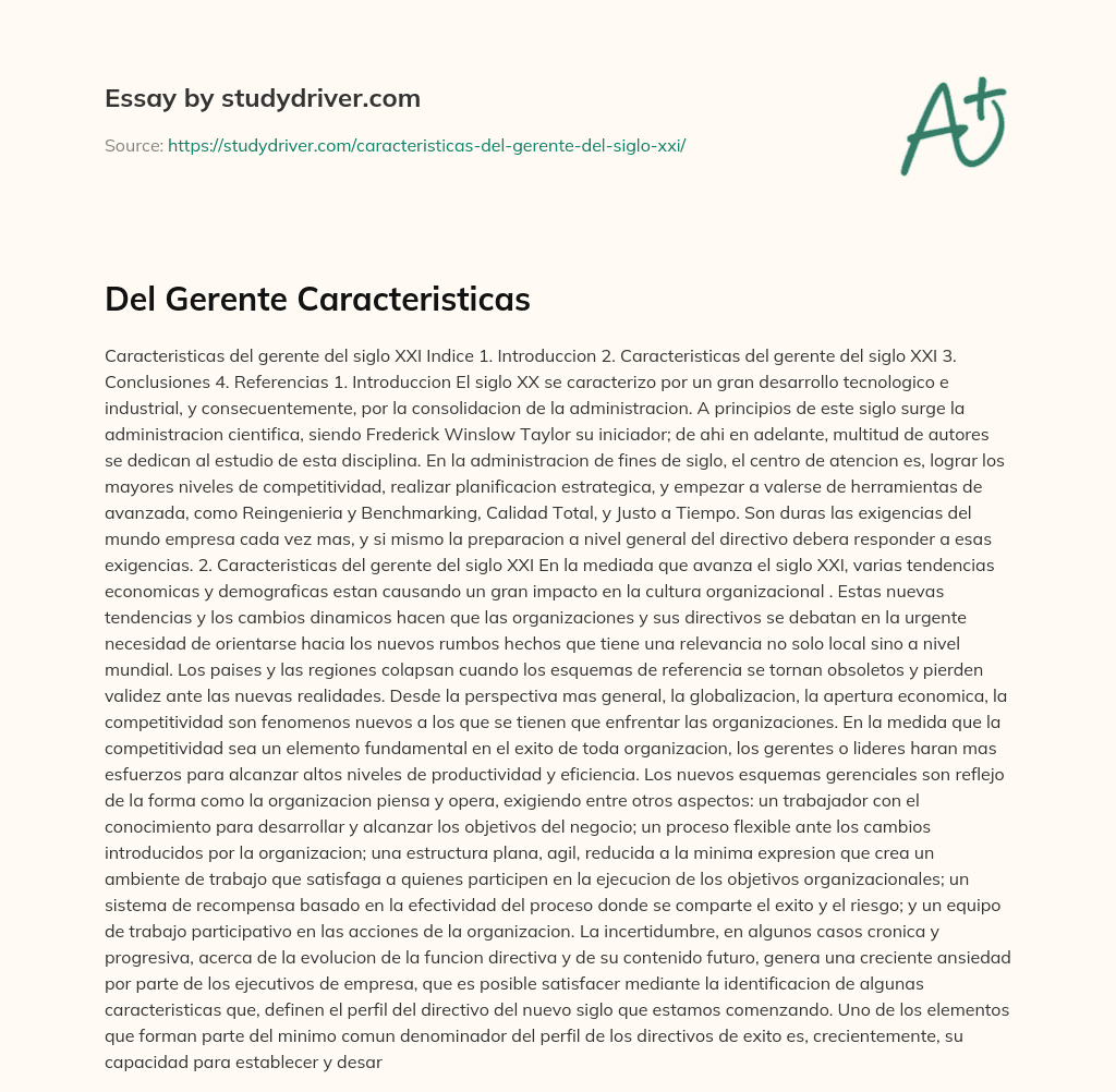 Del Gerente Caracteristicas essay