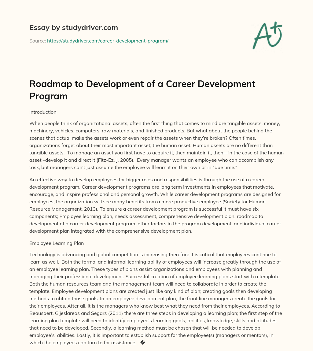 Roadmap to Development of a Career Development Program    essay