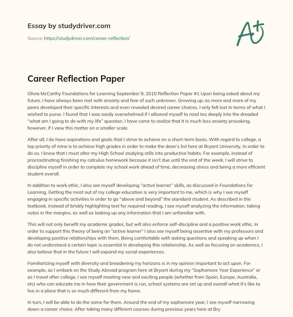 reflection essay about career guidance