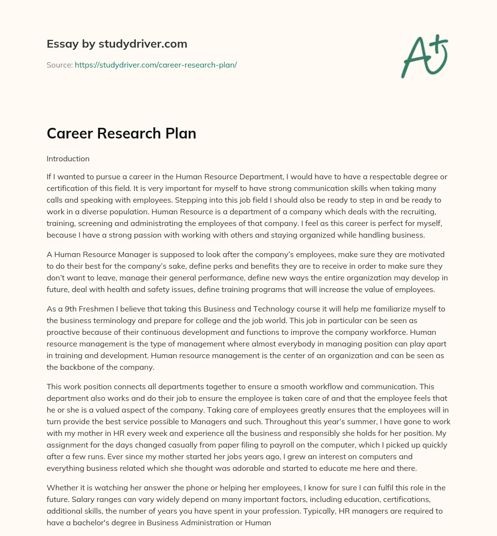 Career Research Plan essay