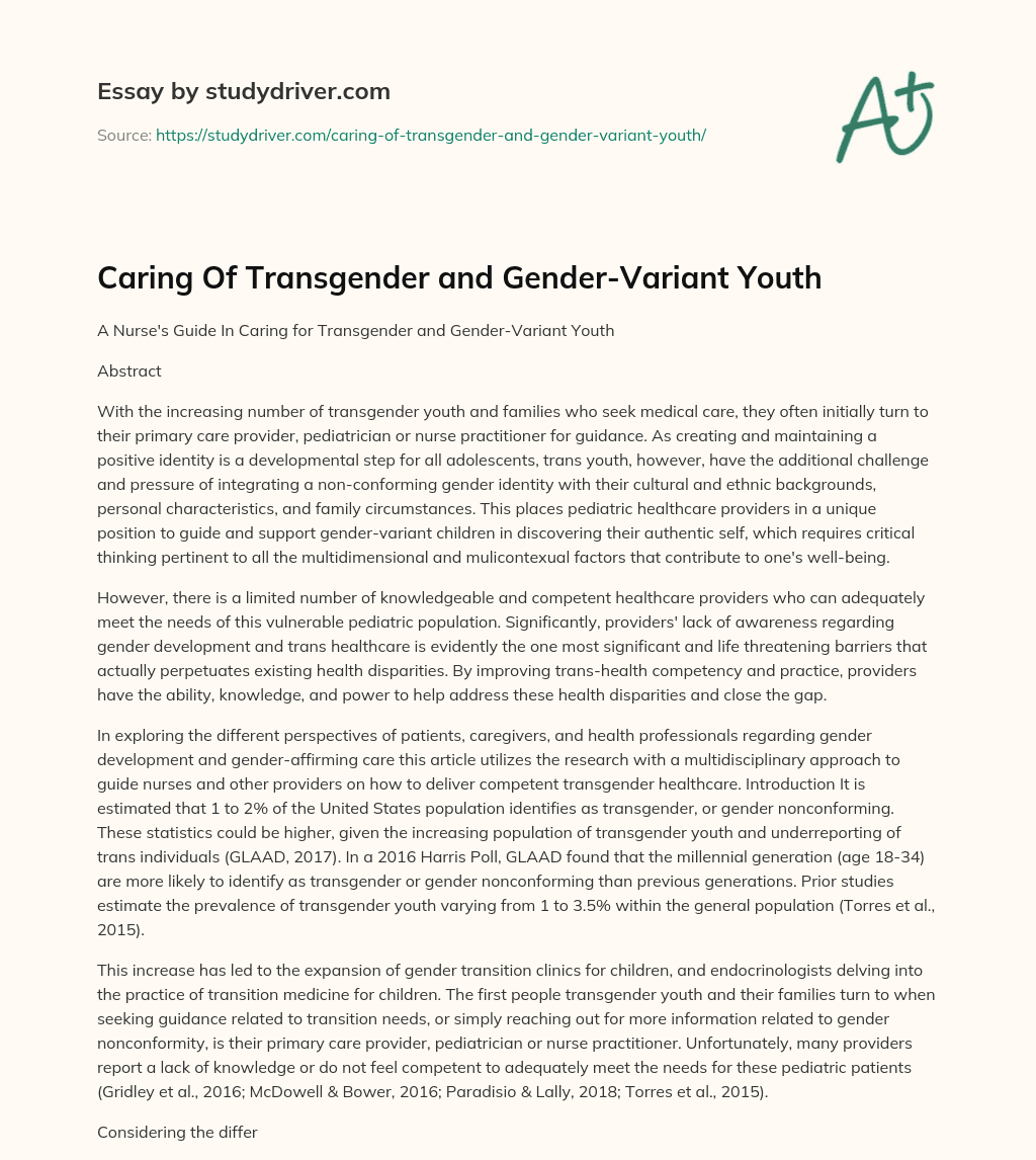 Caring of Transgender and Gender-Variant Youth essay