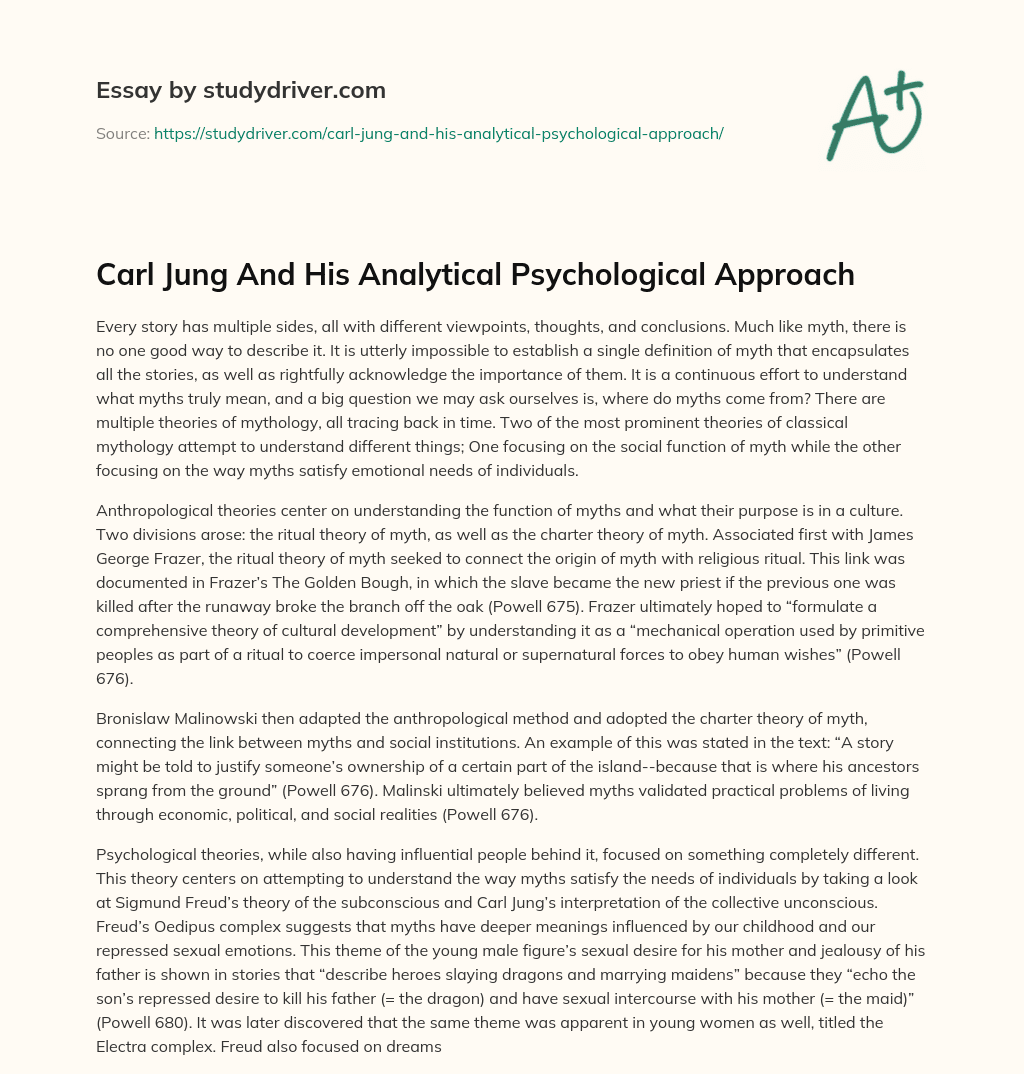 Carl Jung and his Analytical Psychological Approach essay