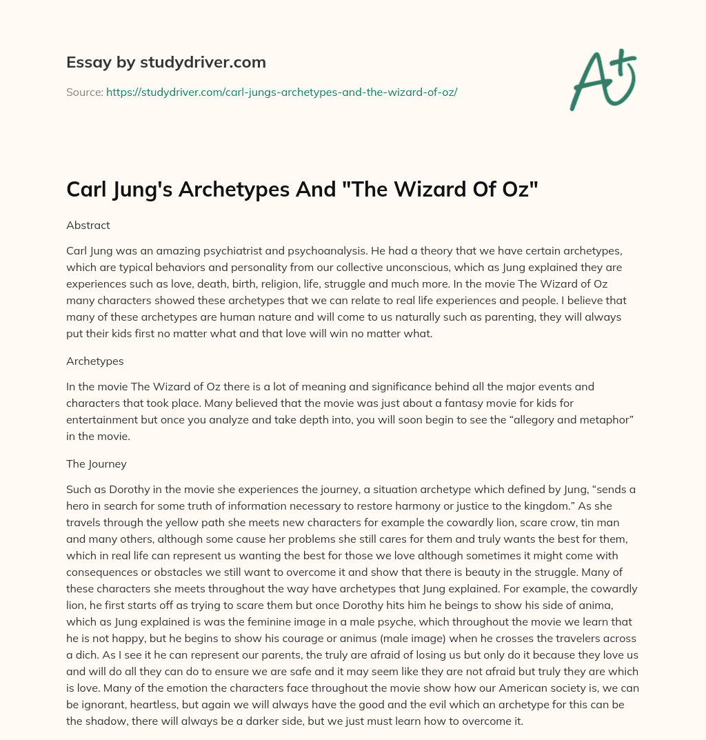 Carl Jung’s Archetypes and “The Wizard of Oz” essay