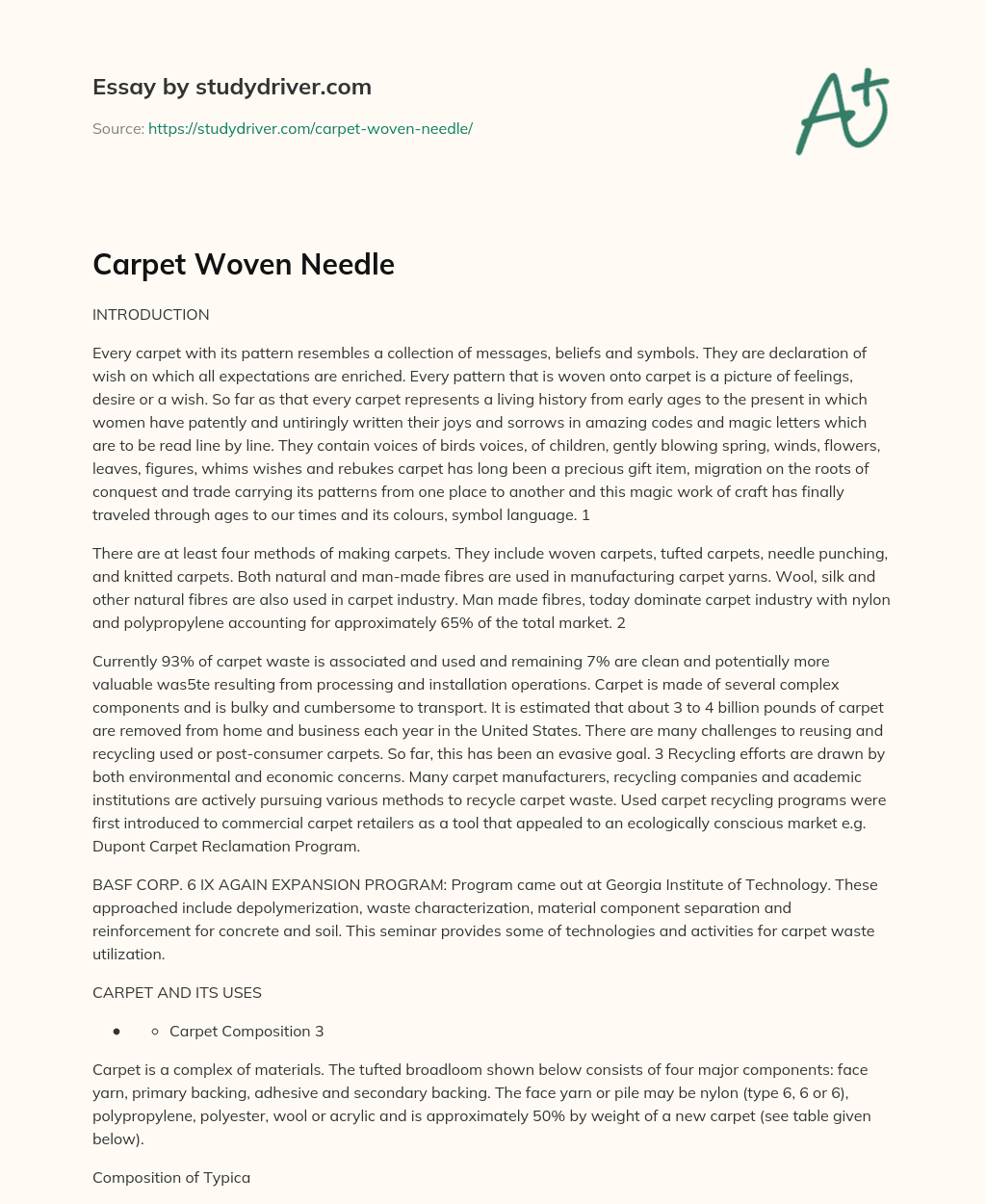 Carpet Woven Needle essay