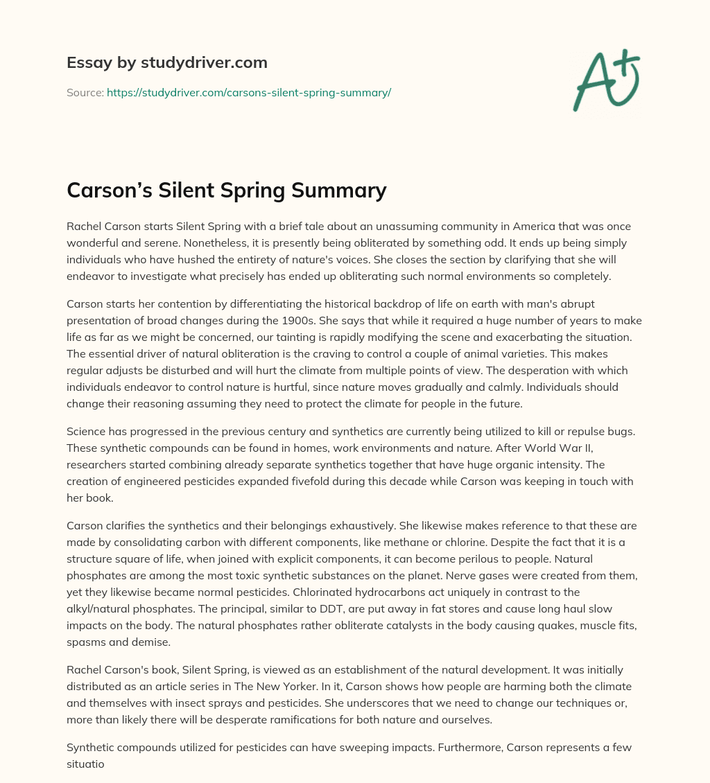 Carson’s Silent Spring Summary essay