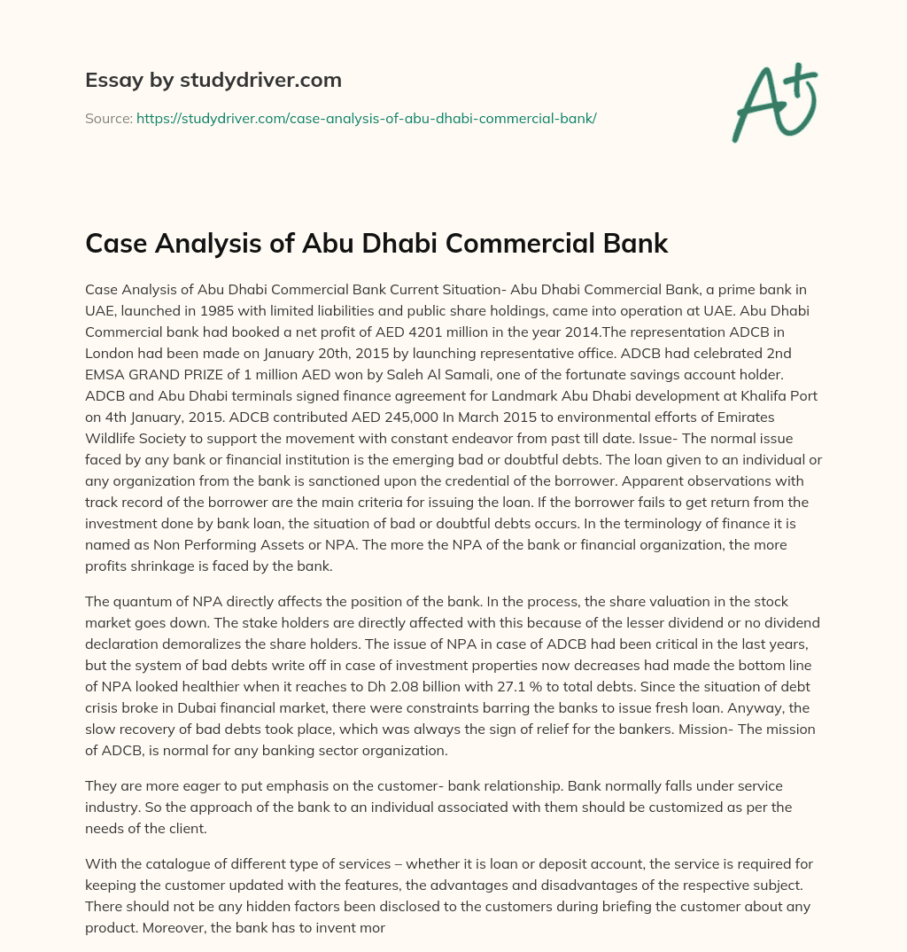 Case Analysis of Abu Dhabi Commercial Bank essay
