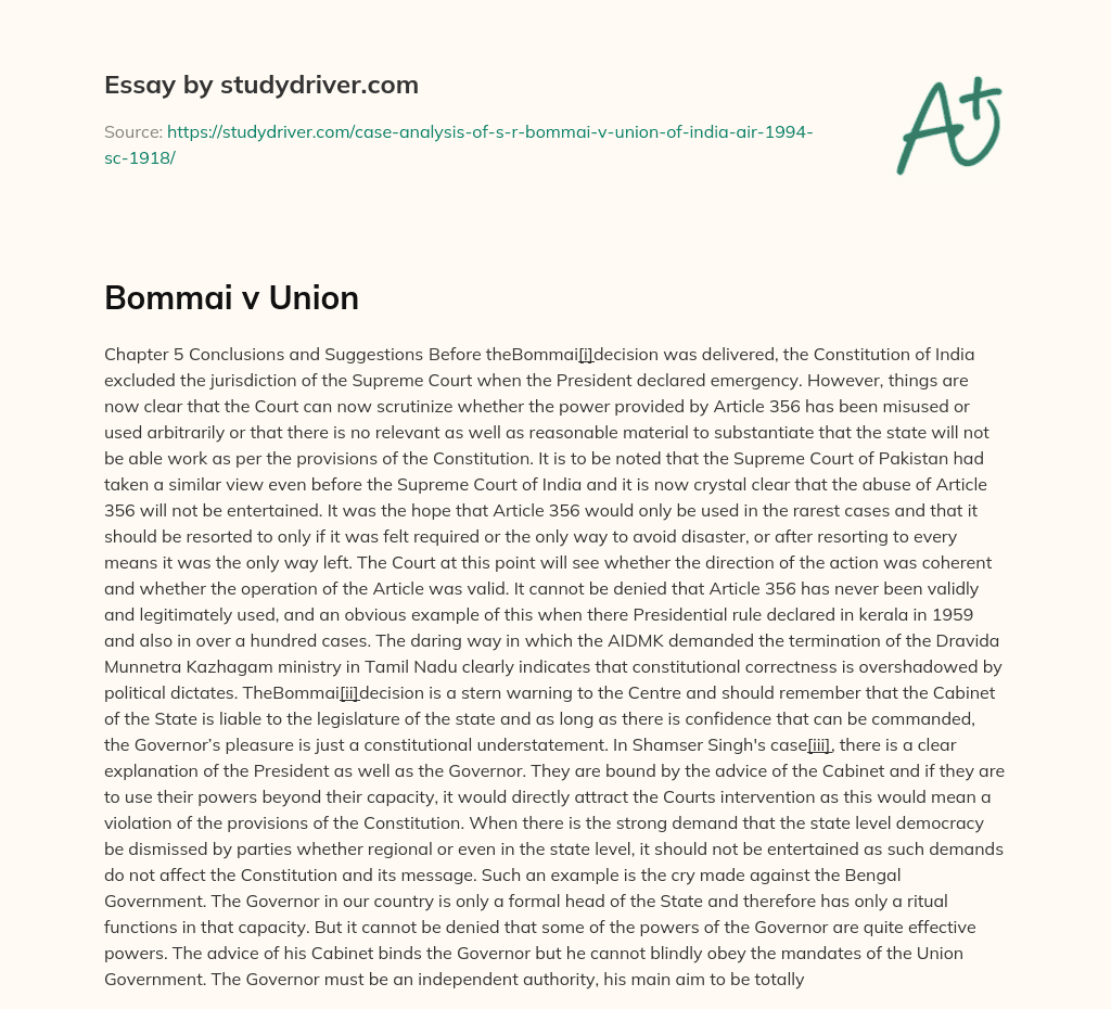 Bommai V Union essay
