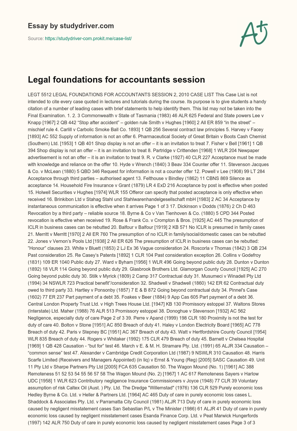Legal Foundations for Accountants Session essay