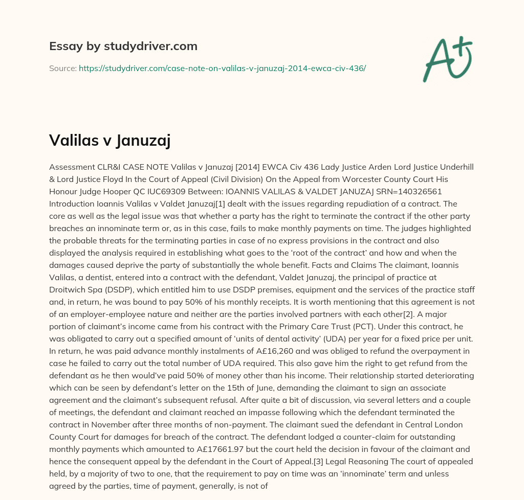 Valilas V Januzaj essay