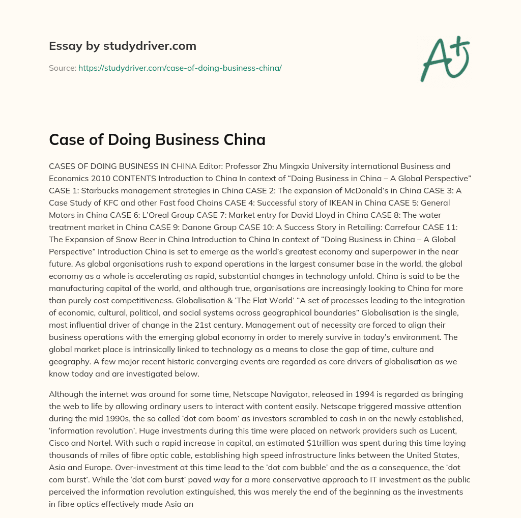 Case of doing Business China essay