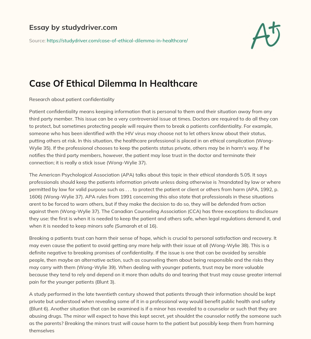 what is an example of an ethical dilemma in healthcare