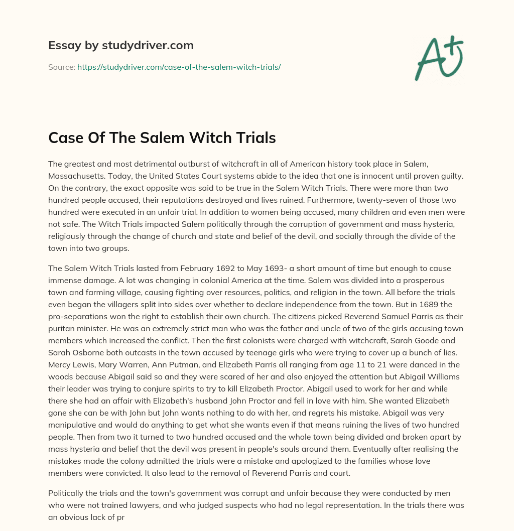 Case of the Salem Witch Trials essay