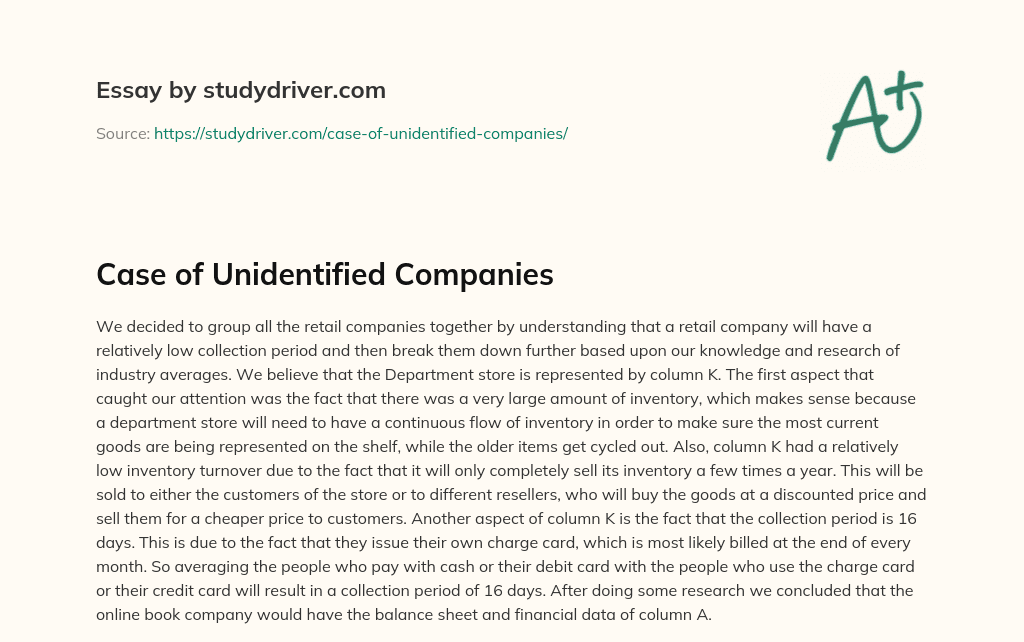 Case of Unidentified Companies essay
