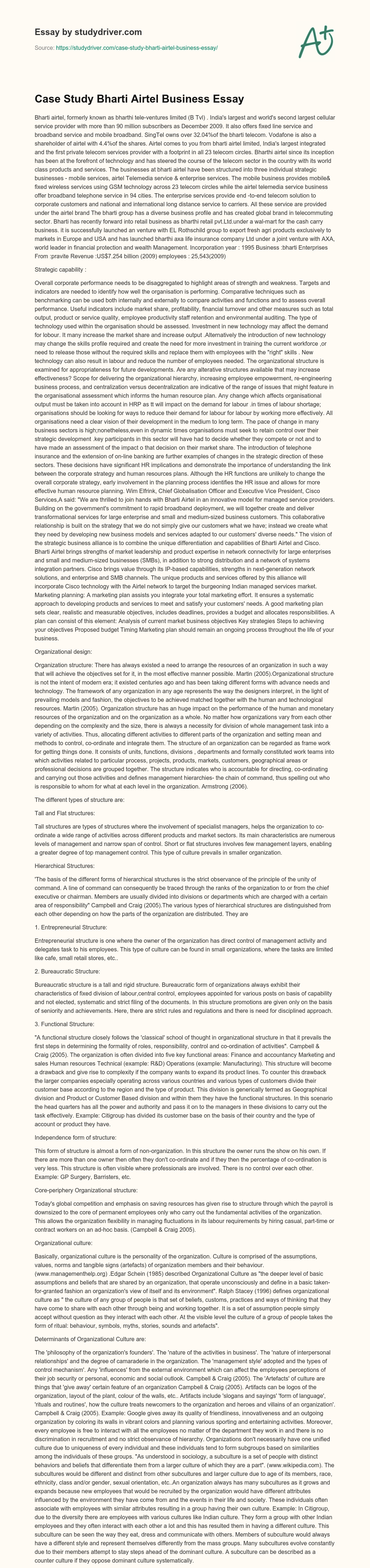 Case Study Bharti Airtel Business Essay essay