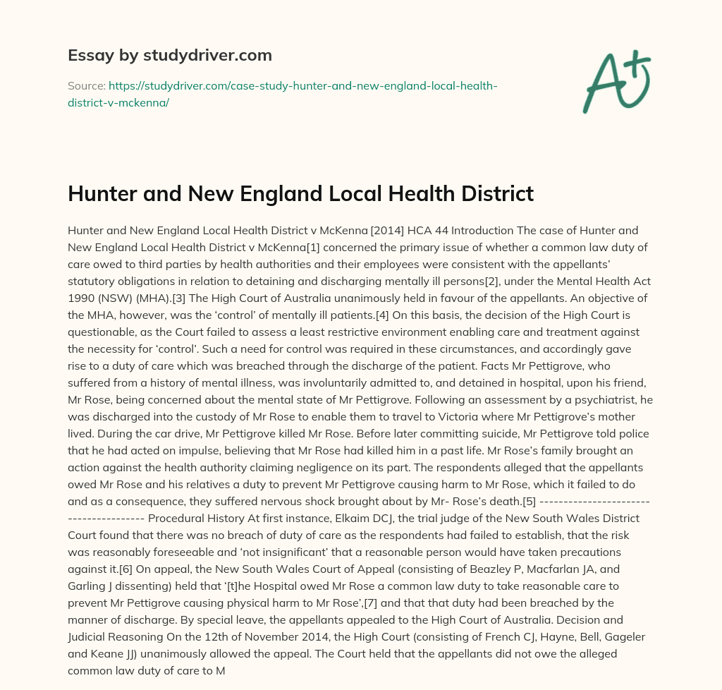 Hunter and New England Local Health District essay