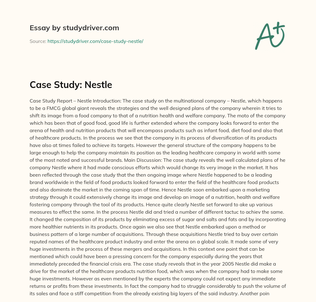 Case Study: Nestle essay