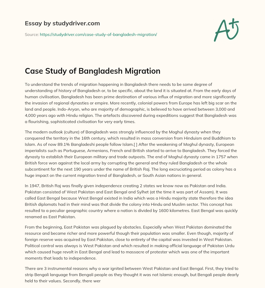 Case Study of Bangladesh Migration  essay