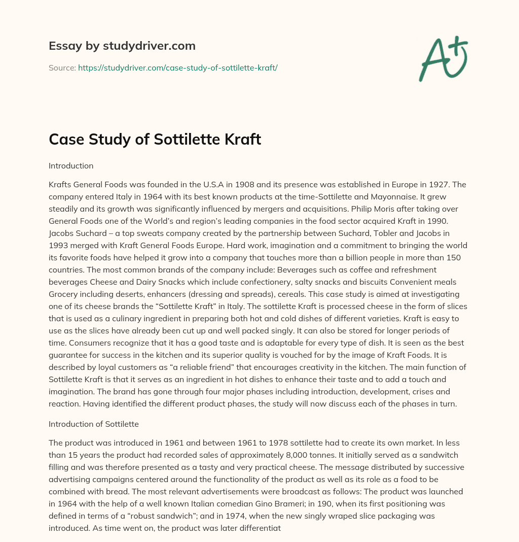 Case Study of Sottilette Kraft essay