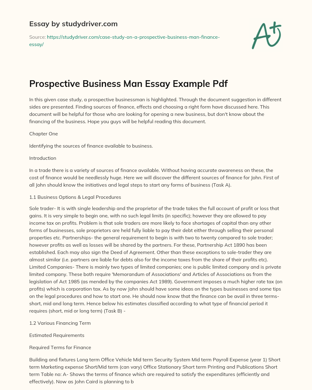 Prospective Business Man Essay Example Pdf essay