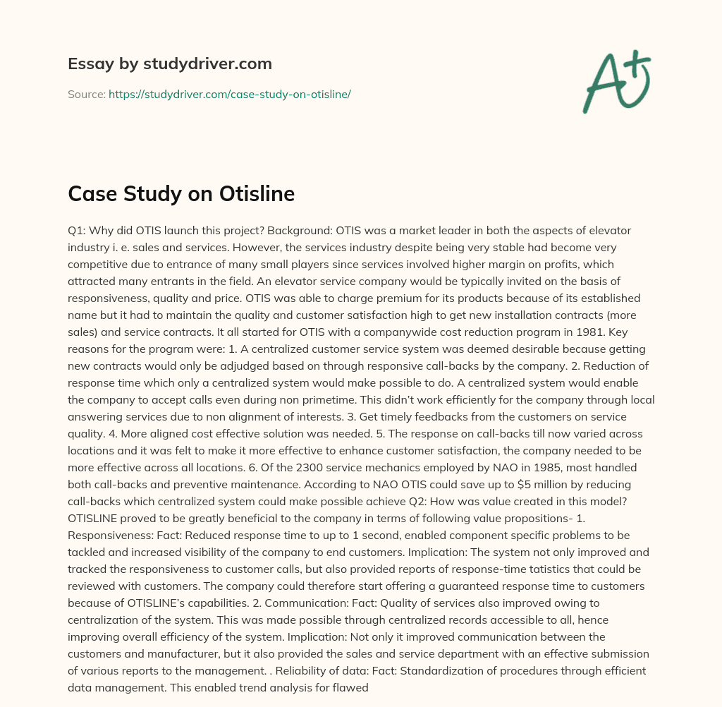 Case Study on Otisline essay