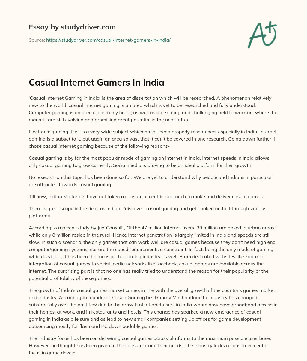 Casual Internet Gamers in India essay