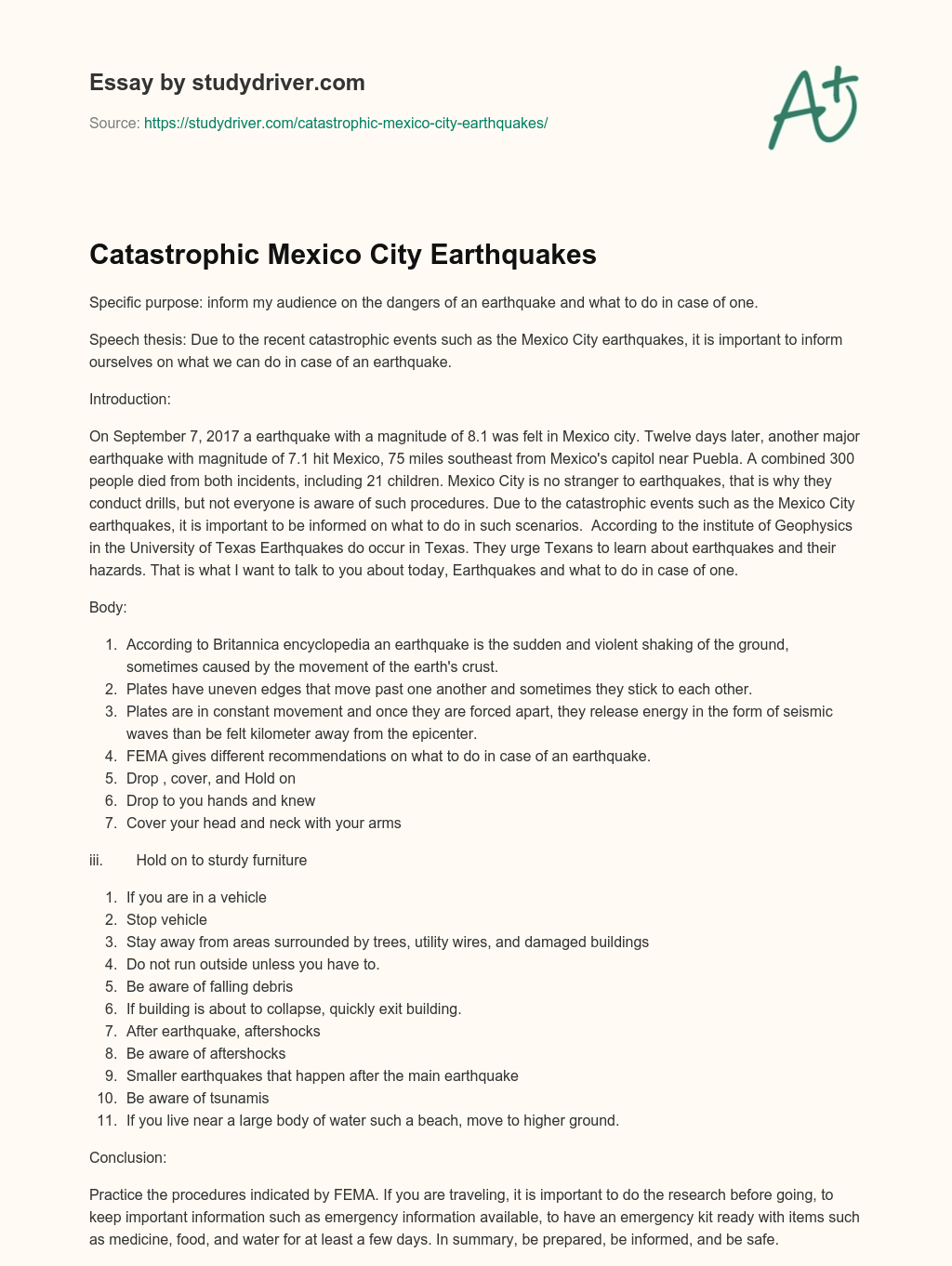 Catastrophic Mexico City Earthquakes essay