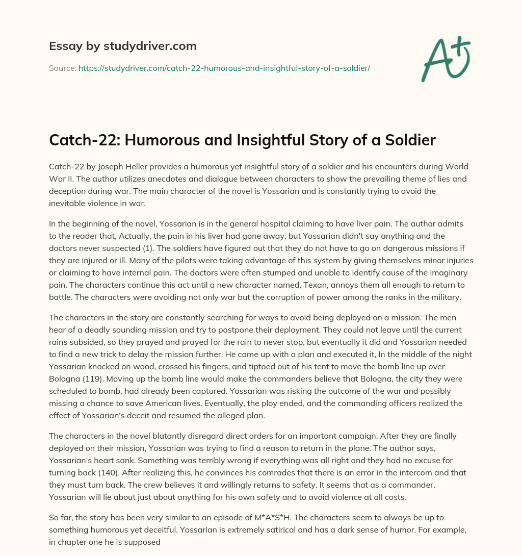 Catch-22: Humorous and Insightful Story of a Soldier essay