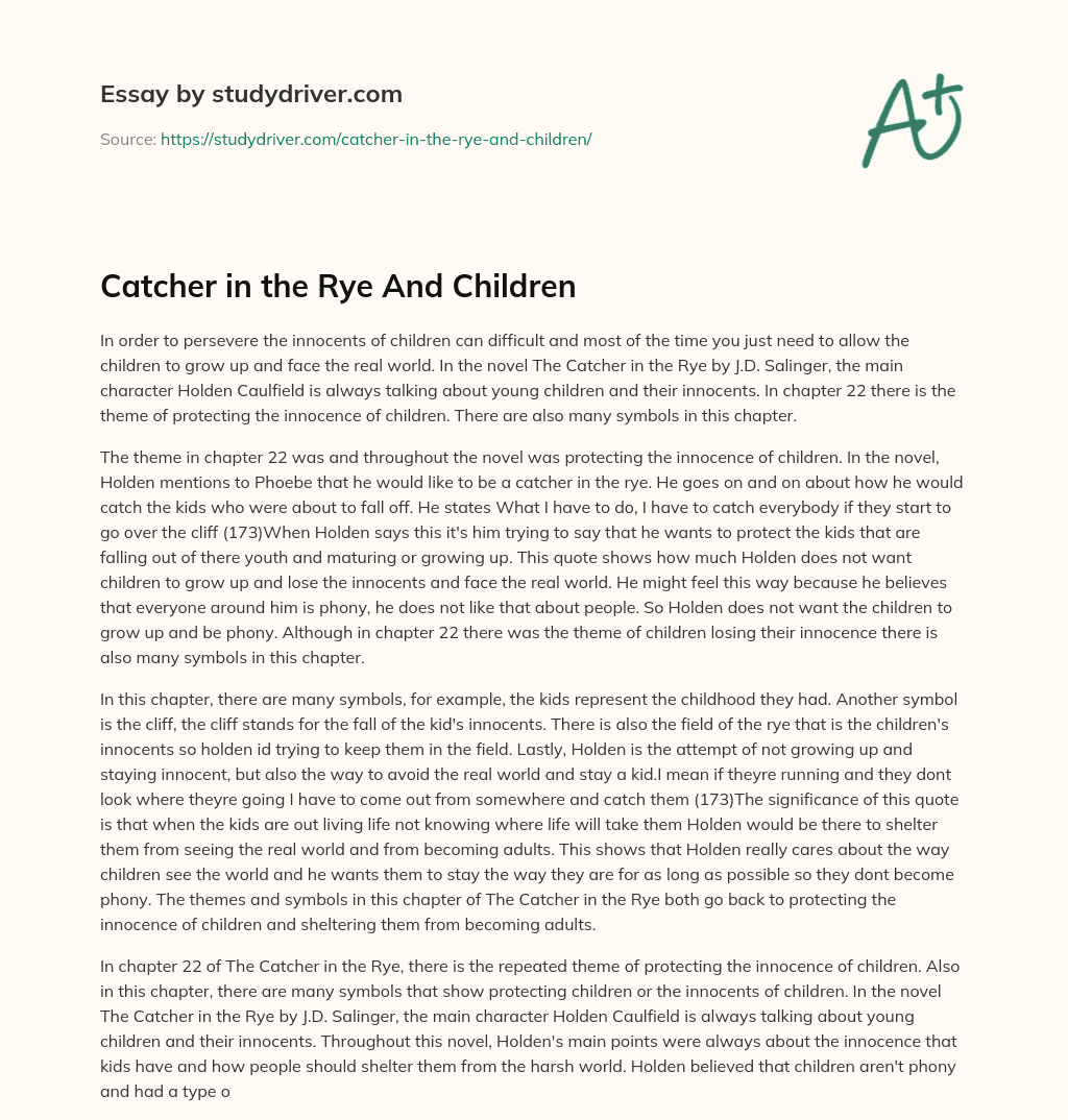 Catcher in the Rye and Children essay
