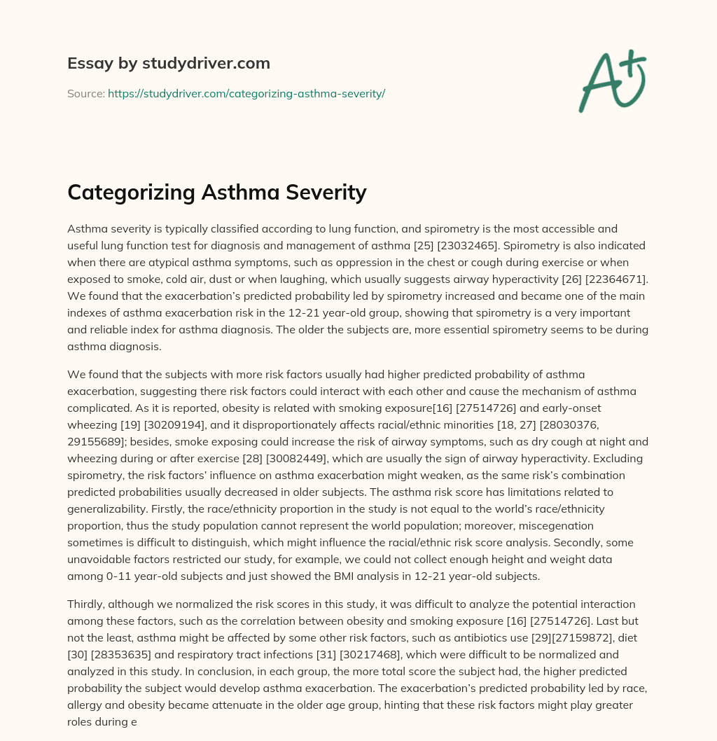 Categorizing Asthma Severity essay