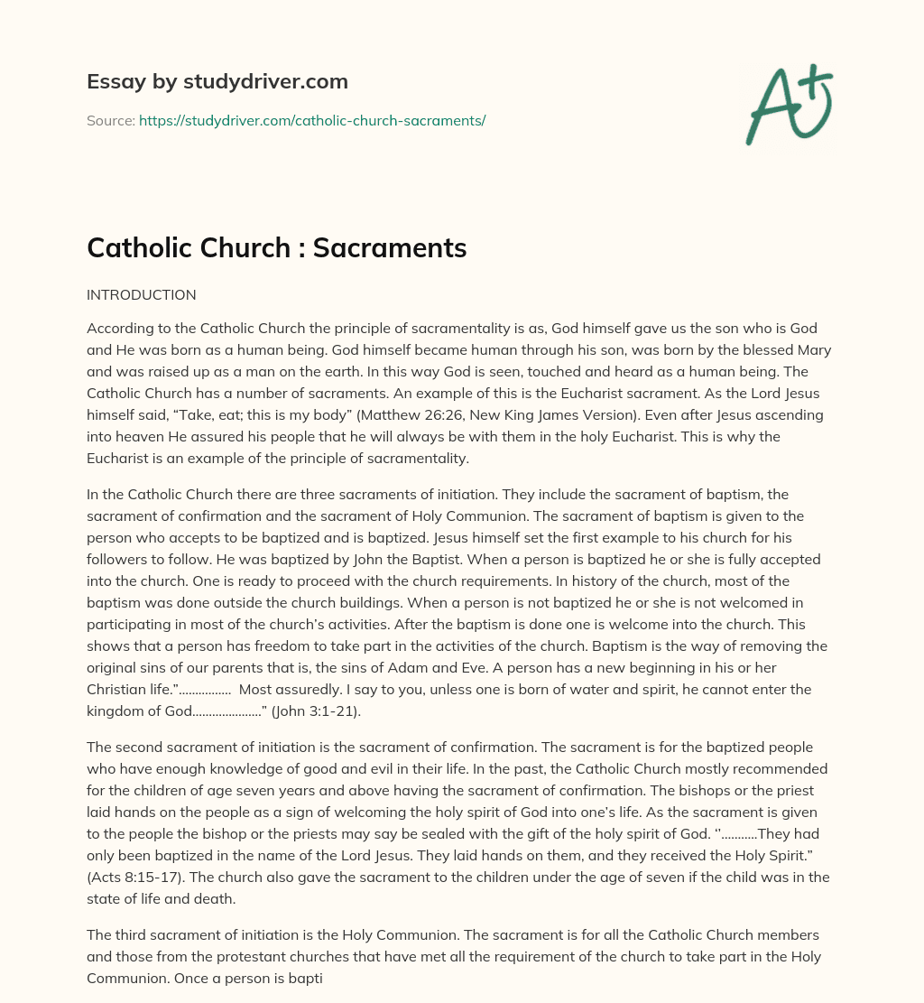 Catholic Church : Sacraments essay