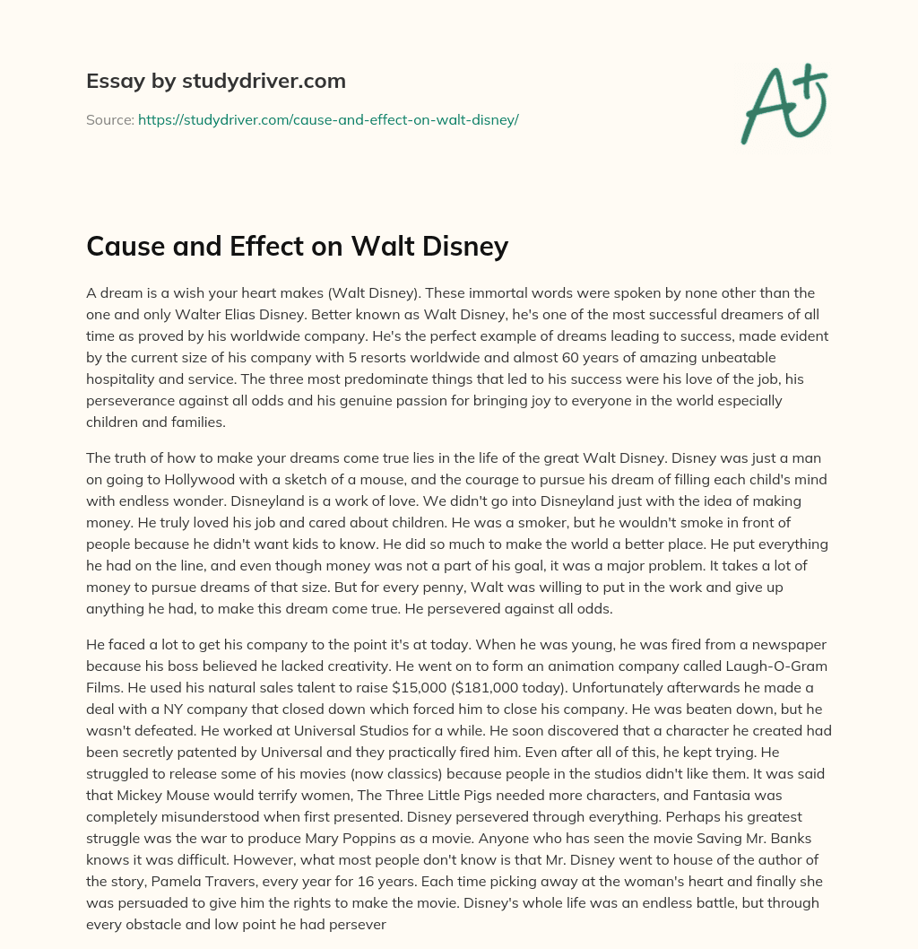 Cause and Effect on Walt Disney essay