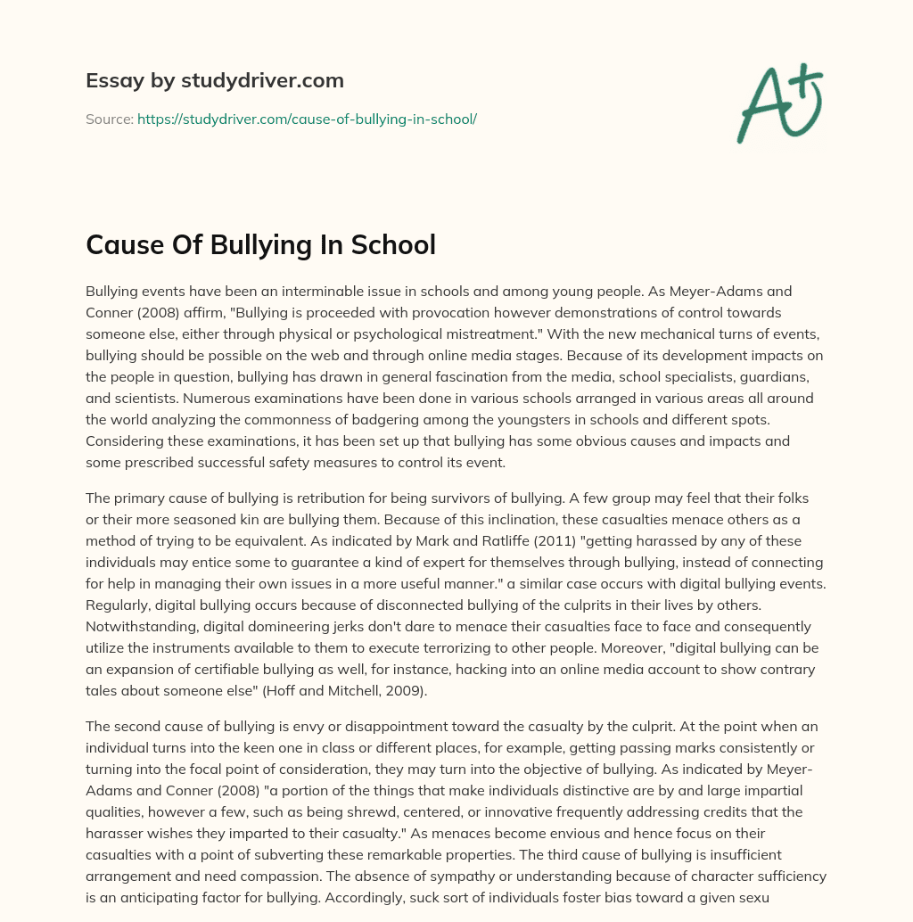Cause of Bullying in School essay