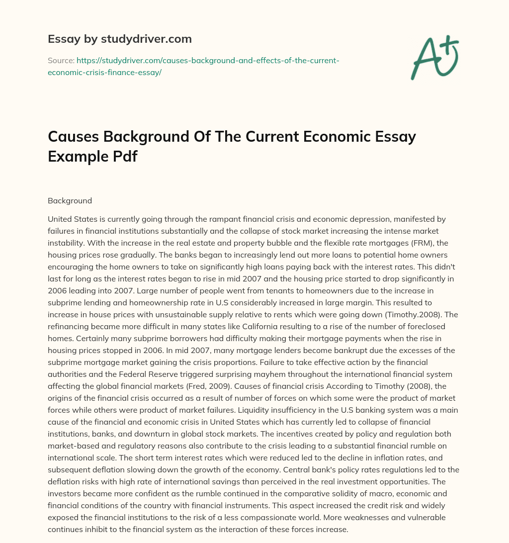 Causes Background of the Current Economic Essay Example Pdf essay